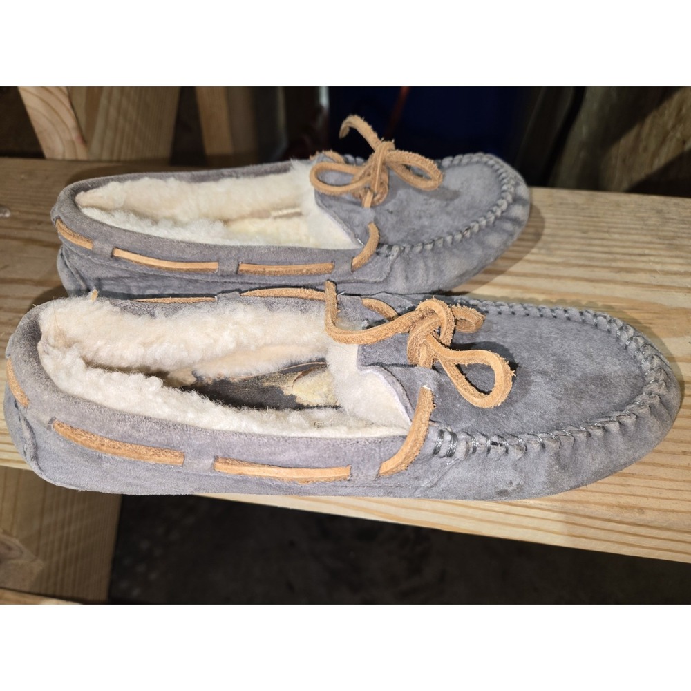 UGG Australia Blue Grey Suede Sheepskin Lined Slippers Women's Size 6